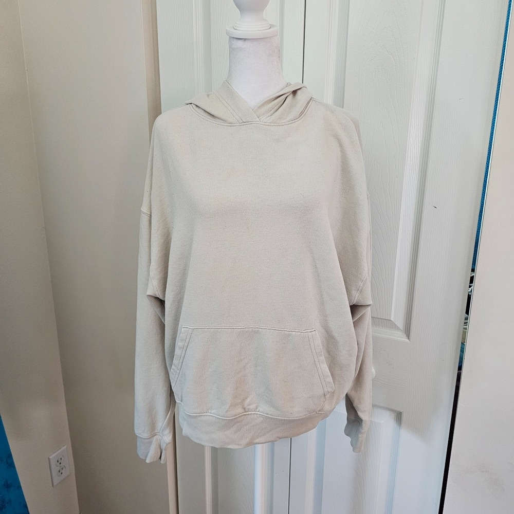Victoria's Secret PINK Hoodie XS Cream Oversized Pullover Kangaroo Pocket